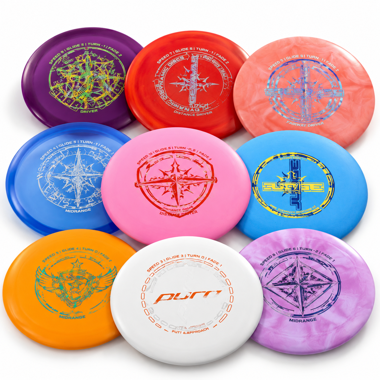 10 Pack Disc Golf Starter Kit with Assorted Disc Types and Plastics ...
