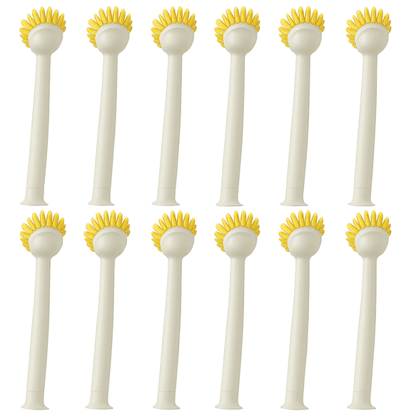(10-Pack) White Dish Brush with Suction Base  Long Handle Scrub Brush for Dishes, Pots, Pans & Bottles  Yellow Bristle Kitchen Cleaning Brush