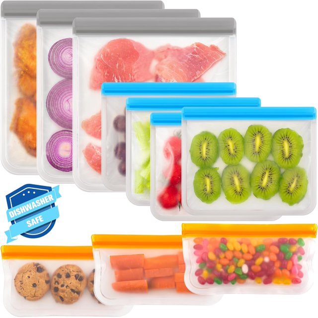 10 Pack Dishwasher Safe Reusable Bags Silicone Leakproof Food Storage