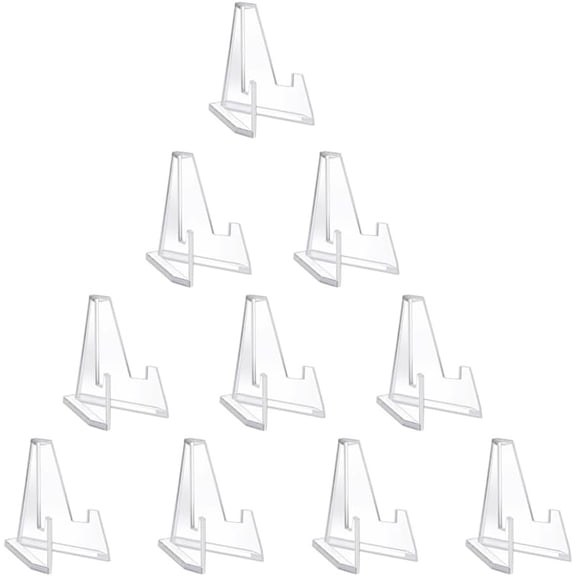 10 Pack   Display Stands, 2.2" Mini Clear Easel Holder for  ,Transparent Triangle Card Stand for Collectibles,  Cards, Small Artworks, , Pocket Watches,  Medals
