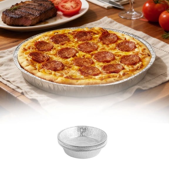 10-Pack Disposable Aluminum Foil Pizza Pans, Round Disposable Tin Foil Baking Trays, Heavy-Duty Heat-Resistant Aluminum Pans For Pizza, Pie & Baking A-17.5cm