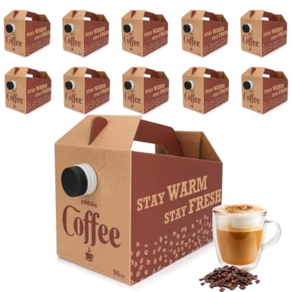 10 Pack Disposable Coffee Box Dispensers Coffee to Go Drink Containers Insulated Hot Beverage Dispenser coffee Carrier with Handle Beverage Server for Parties Catering Take Out 96 oz