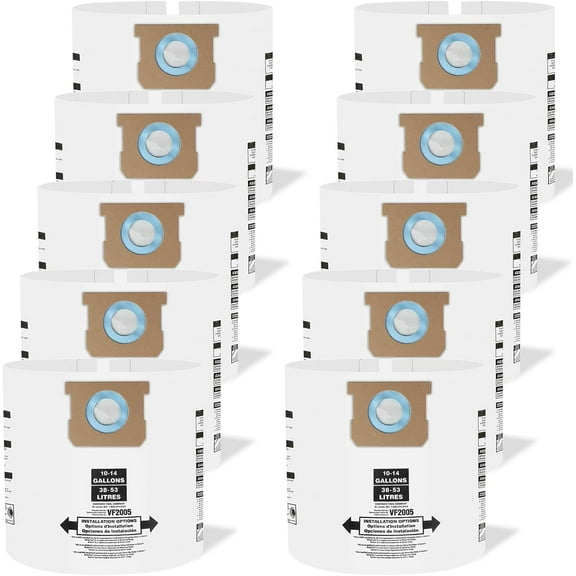 10-Pack Disposable Collection Filter Bags,Fits Shop-Vac 10-14 Gallon Disposable Filter Bags, 90662,, Type F