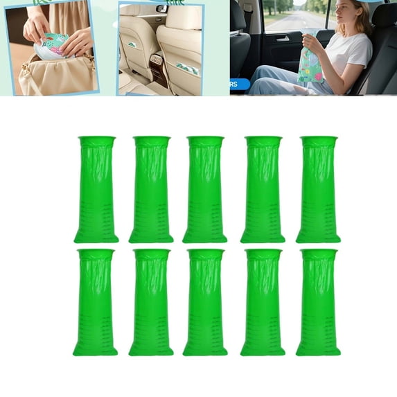 10 Pack Disposable Emesis Bags, Leak Proof Vomit Bags for Motion Sickness & Morning Sickness, Portable Nausea Relief for Travel, Car, Hospital, School, Green Plastic