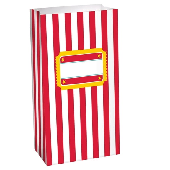 10 Pack Disposable Paper Snack Bags with Vintage Striped Design Writable Labels for Parties Events and Treat Serving, Red and White