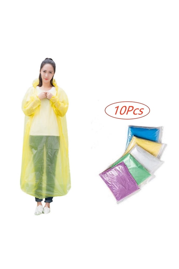 10 Pack Disposable Rain Ponchos for Adults, Clear Plastic Emergency Raincoats with Hood, Individually Wrapped Bulks Rain Ponchos Waterproof Family Pack Camping