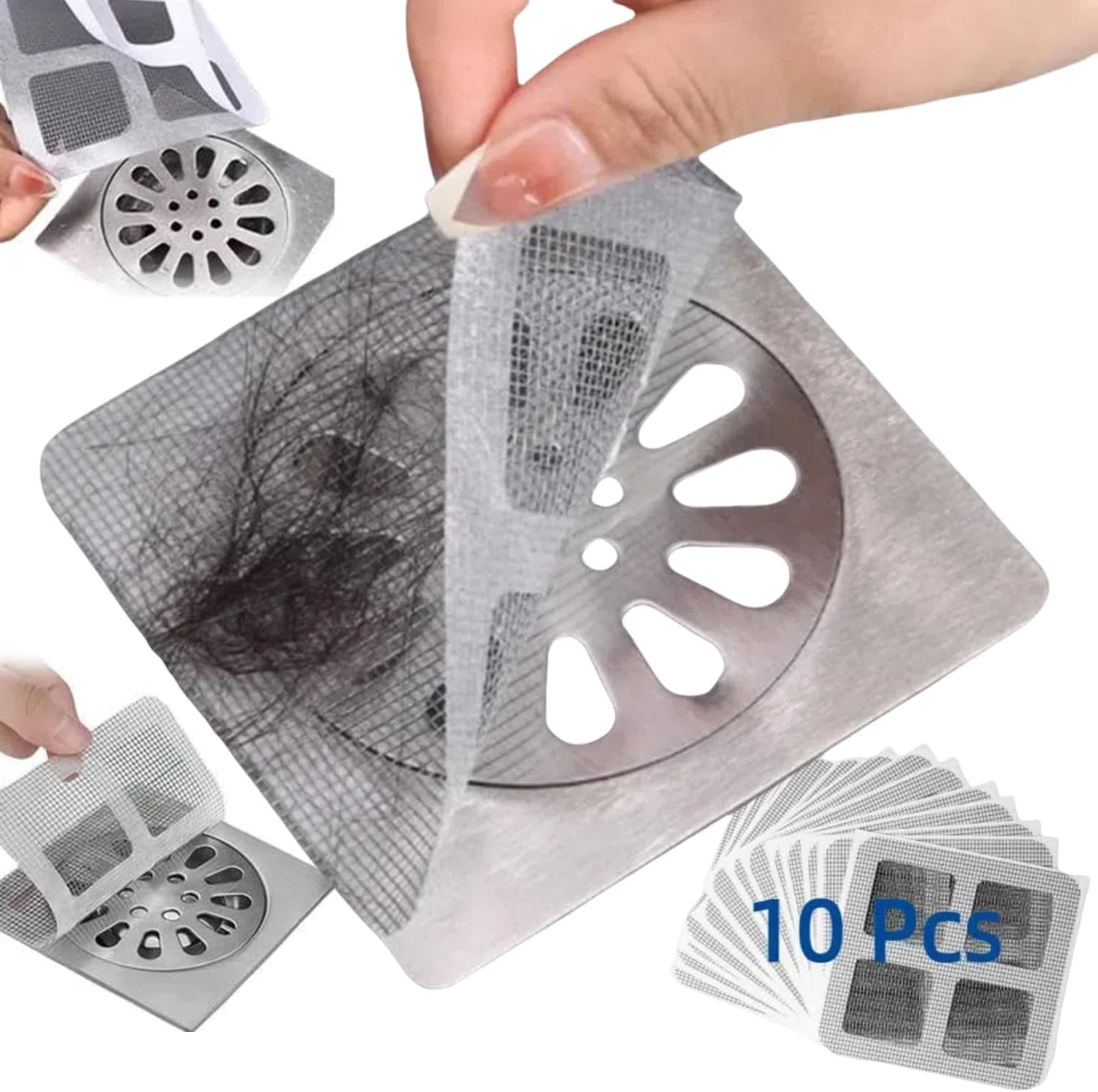 10-Pack Disposable Shower Drain Hair Catcher Mesh Stickers, 4x4 Inch ...