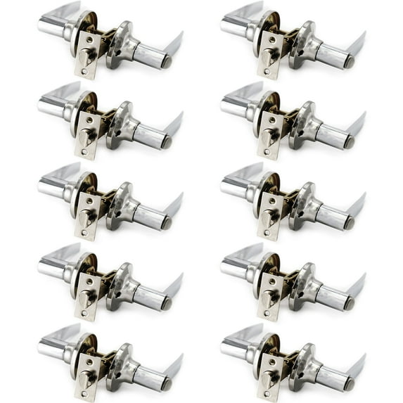 10 Pack Door Lever Handle and Lock Set Lara Privacy by Villar Home Designs Silver