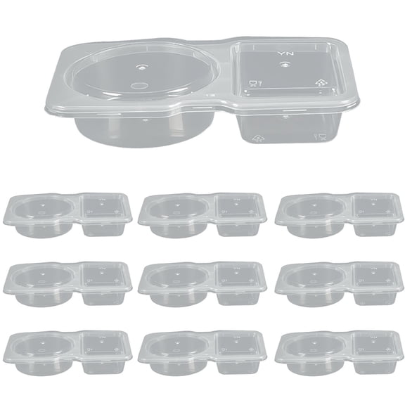 10-Pack Double Compartment Condiment Containers with Lids | 180ML 2-Section Disposable/Reusable Food Storage | Microwave & Dishwasher Safe | BPA-Free PP Plastic | For Sauces, Snacks, Dressings