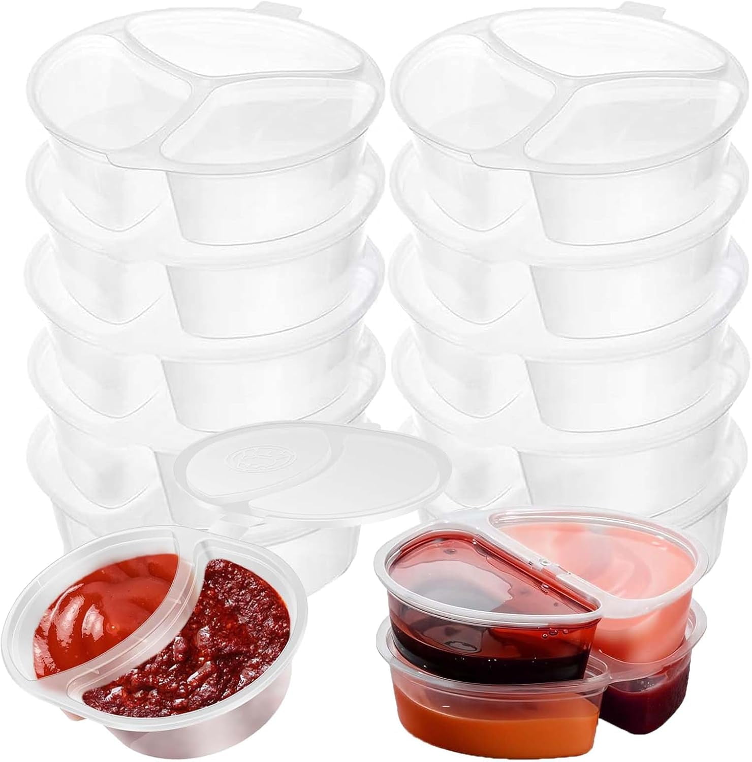 10 Pack Double Compartment Snack Pack Containers, 2 Compartment ...