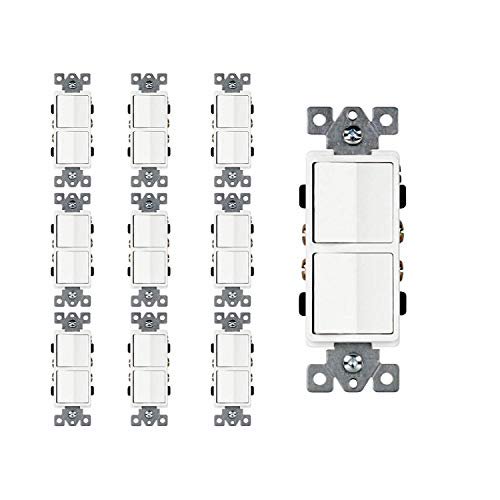 [10 Pack] Double Paddle Combination Switch, 15 Amp, 120/277 Volt, Decora Single-Pole, Commercial Grade, Grounding, White$$Tools & Hardware Other