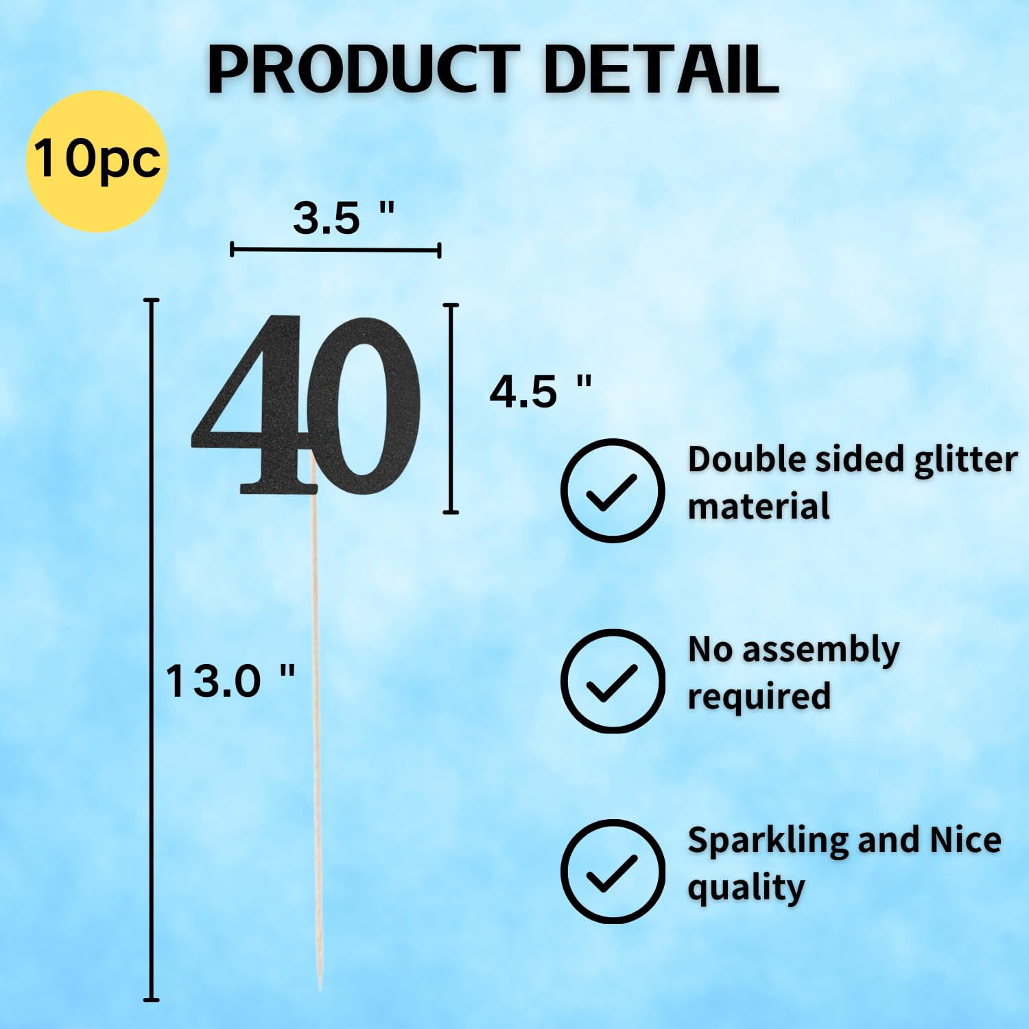 Gold Glitter 40th Birthday Centerpiece Sticks – Pack Of 10, Table Topper Decor For Anniversary & Party
