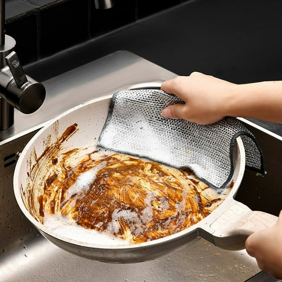 10-Pack Double-Sided Stainless Steel Scrub Cloths | Non-Scratch Dishwashing & Kitchen Cleaning Pads | Reusable & Dishwasher Safe | Heavy Duty Scouring Pads for Pans & Cookware