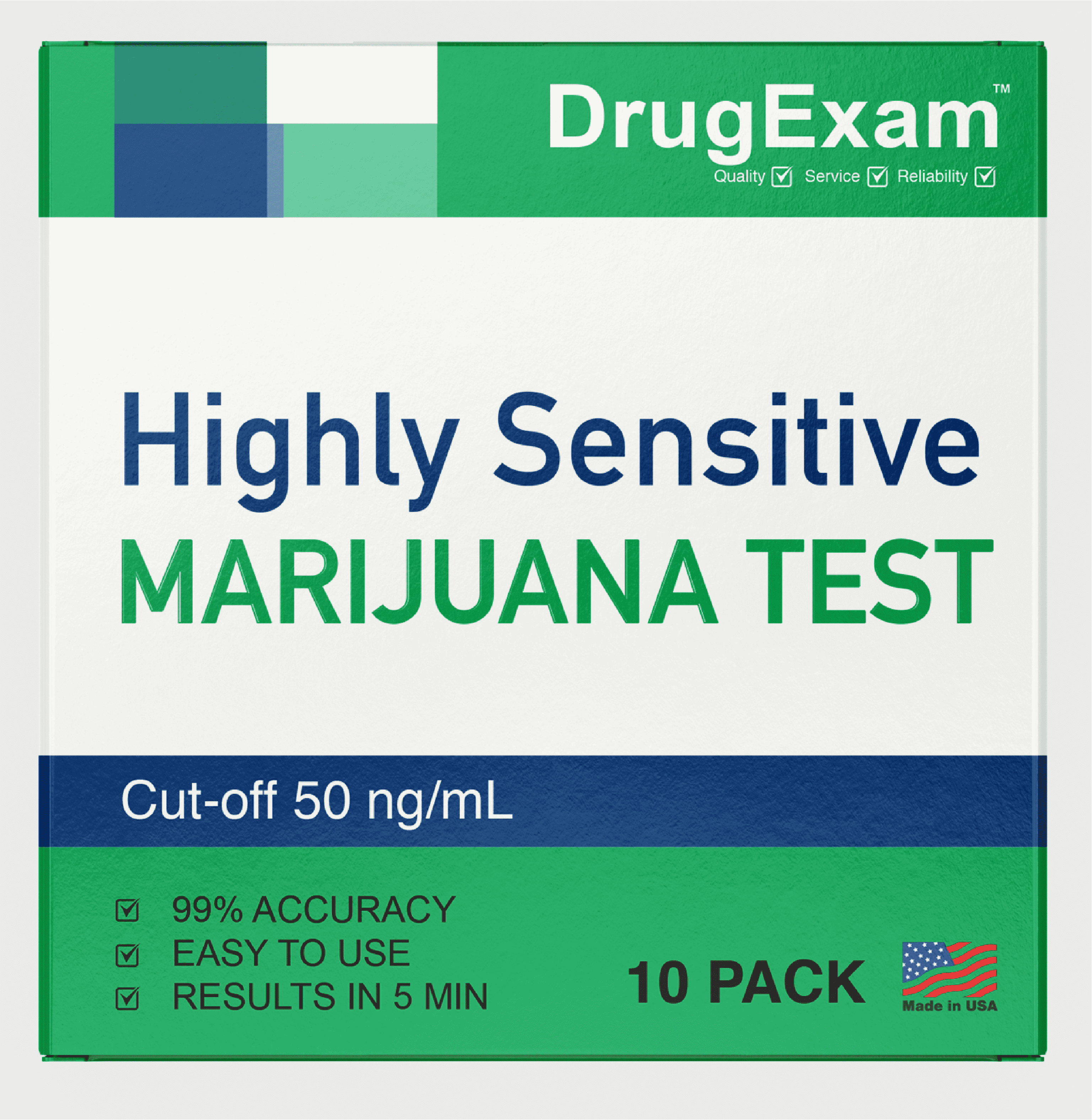 10 Pack DrugExam Made in USA Highly Sensitive Marijuana THC Testing