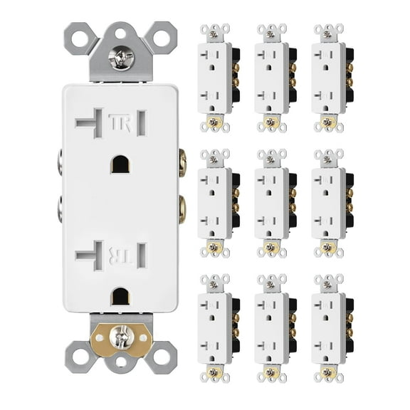 10 Pack] Duplex Receptacle Outlet, Tamper Resistant Electrical Wall Outlets(TR), Residential Grade, 20Amp/125V/2500W, Self-Grounding, 2-Pole, 3-Wire, UL Listed, White