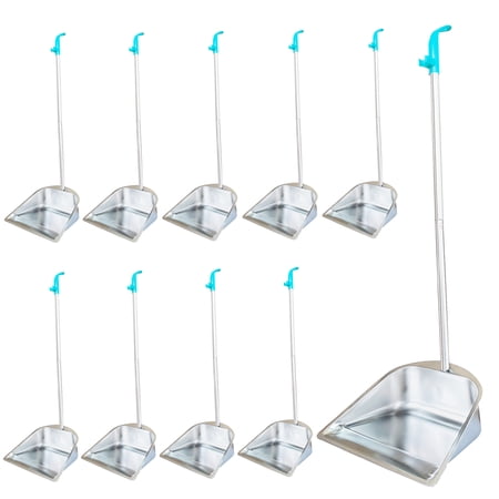 10-Pack Dust Pan with Long Handle 33.5'' Heavy Duty Stainless Steel Dustpan