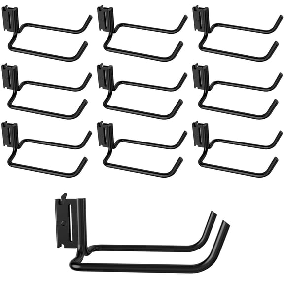 10 Pack E Track Double J Hooks, Heavy Duty Steel E Track Tool Holder and Accessories for Trailers, Trucks, Garage, Warehouse, Shovel Hanger for Long Handled Tools