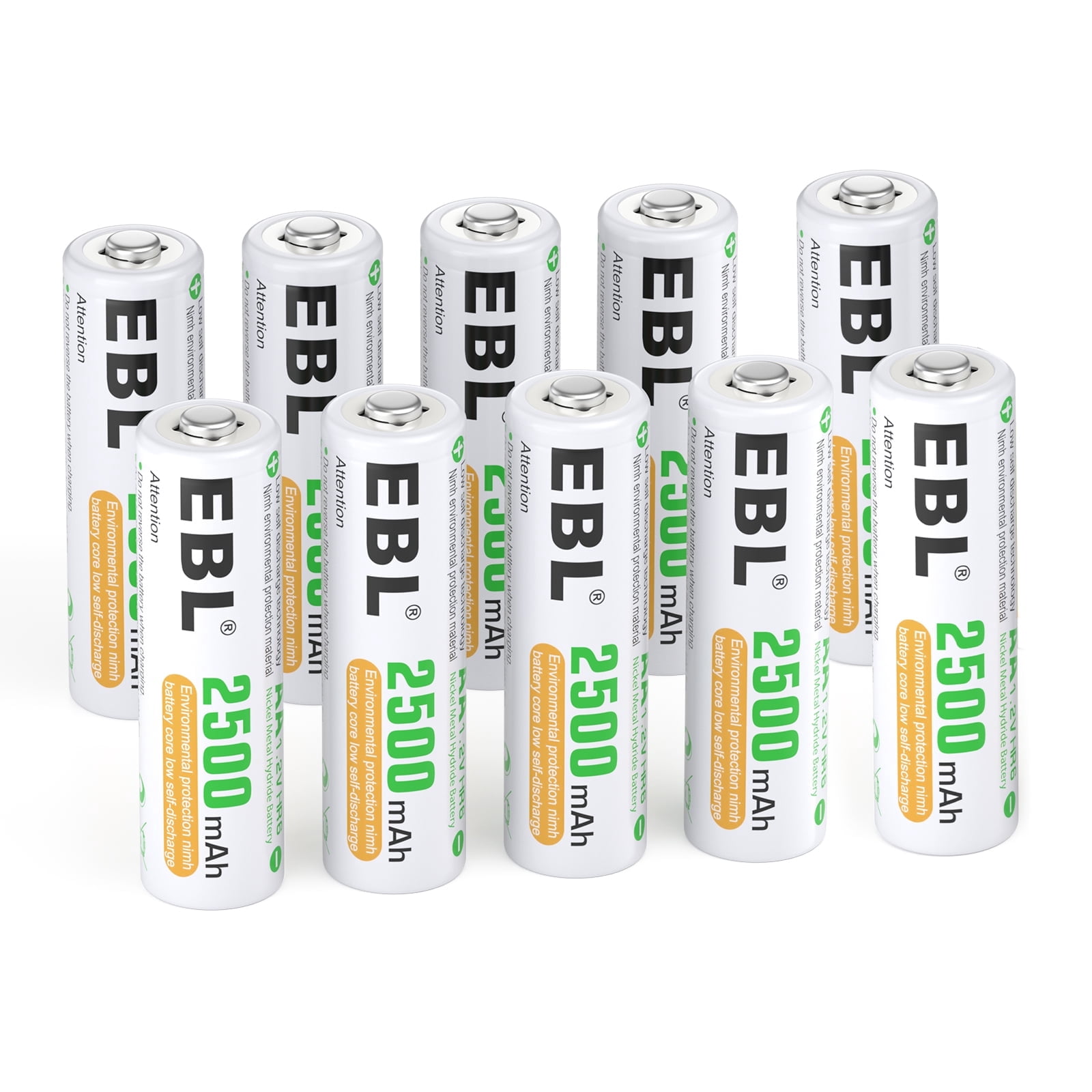 10 Pack EBL AA NiMH Rechargeable Batteries 1.2V 2500mAh High Performance Pre-Charged AA Battery