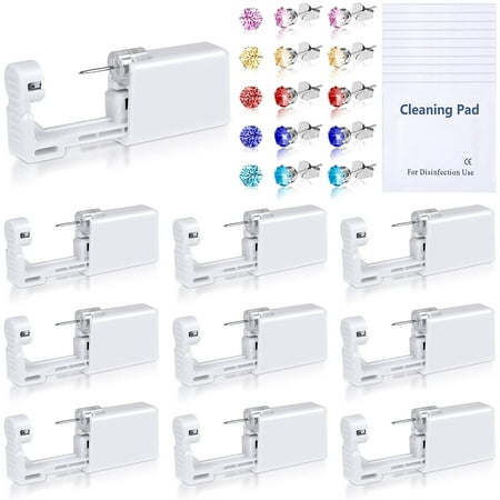 10 Pack Ear Piercing Kit, Disposable Ear Piercing Gun Painless Ear Piercing Tool with Hypoallergenic Stainless Steel Earring Studs for Home and Professional Ear Piercer