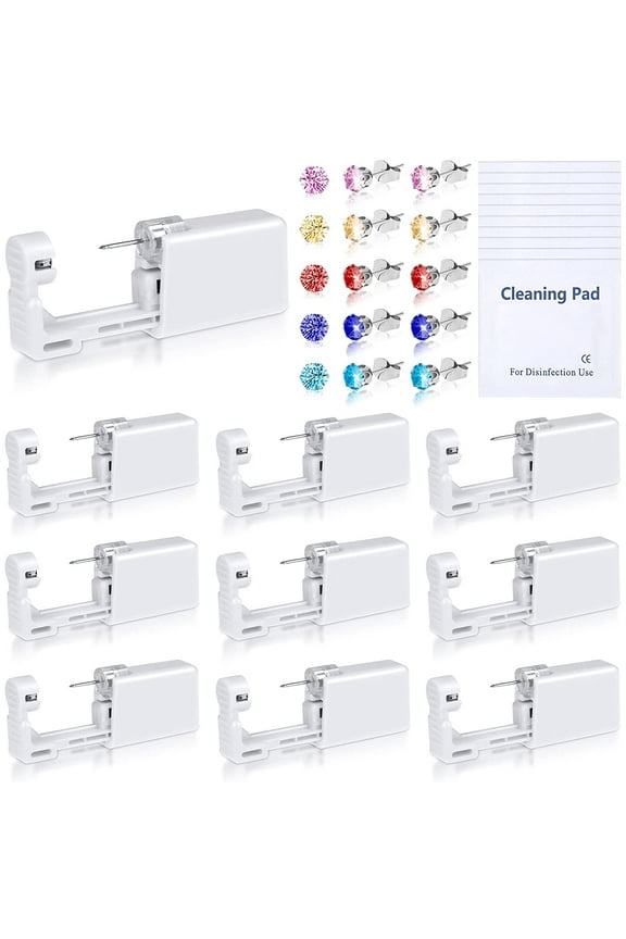 10 Pack Ear Piercing Kit, Disposable Ear Piercing Gun Painless Ear Piercing Tool with Hypoallergenic Stainless Steel Earring Studs for Home and Professional Ear Piercer