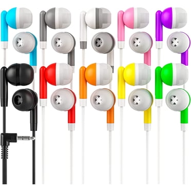Bulk Pack 10 White/Gray Wired Earbuds With 3.5mm Jack – Individually Bagged By LowCostEarbuds.com