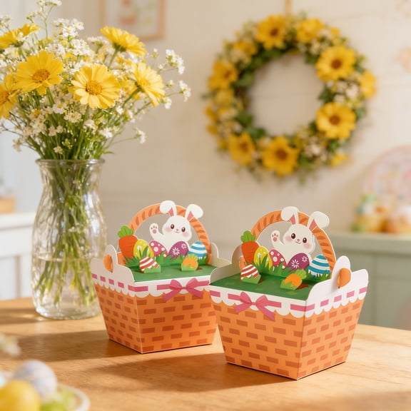 10 Pack Easter Candy Box Easter Decorative Gift Box Treat Boxes, Egg Bunny Colorful Bags Paper Boxes for Easter Basket Stuffers Party Favor Gifts