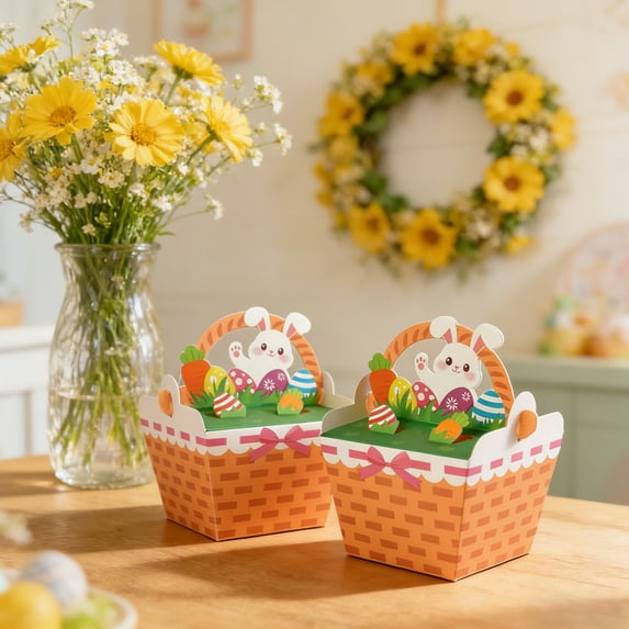 10 Pack Easter Candy Box Easter Decorative Gift Box Treat Boxes, Egg Bunny Colorful Bags Paper Boxes for Easter Basket Stuffers Party Favor Gifts