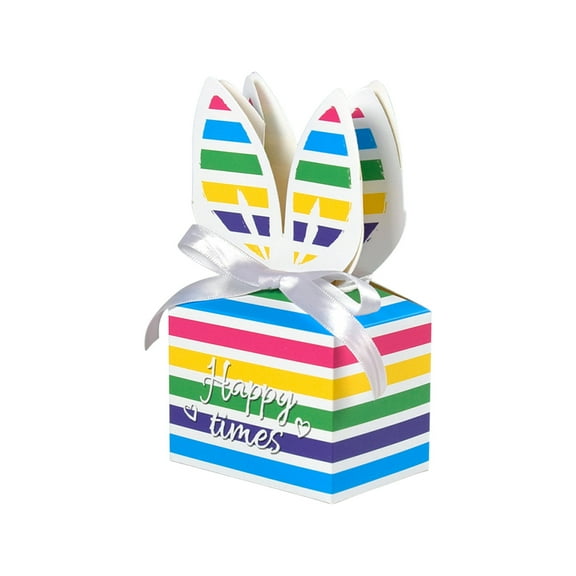 10 Pack Easter Decorative Gift Box Treat Boxes, 5.3"x3.2"x1.2" Rainbow Bow Stripe Colorful Easter Paper Gift Box for Candy, Cookie, Goodie, Easter Egg Container - Easter Party Favor Decoration