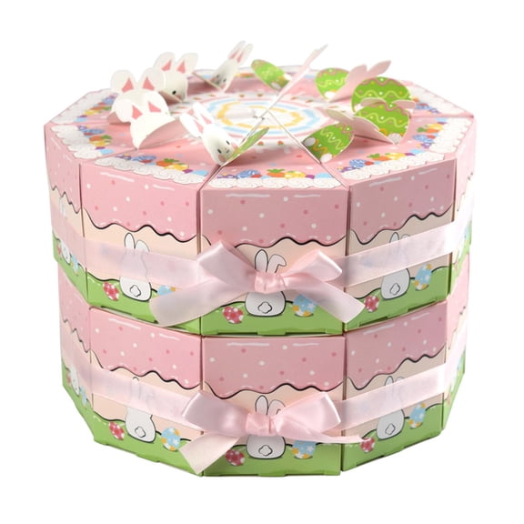 10 Pack Easter Foldable Gift Boxes, Bunny Cake Shaped Treat Boxes with Ribbons, Party Favor Containers for Candy, Eggs, and Small Gifts, Easter Decor for Brunch, Egg Hunts and Classroom Activities