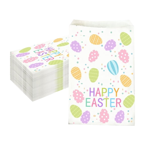 10-Pack Easter Paper Gift Bags – Bunny & Carrot Party Favor Bags for Candy, Treats, Egg Hunt, Classroom, Easter Basket – Kraft Recyclable Goodie Bags