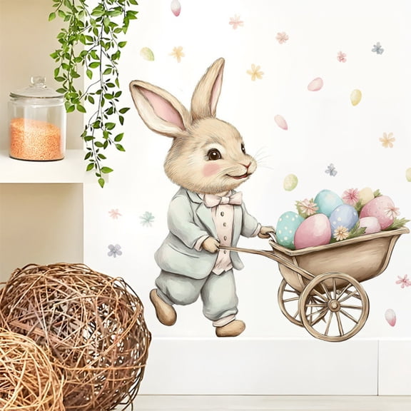 10 Pack Easter Themed Bunny Egg Wall Sticker Wall Decoration Festive Decorative Sticker PVC Adhesive Waterproof home decorations