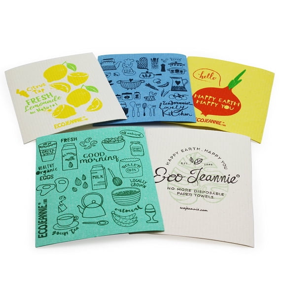 (10 Pack) EcoJeannie Eco-Friendly Cleaning Cloth 100% Biodegradable Cellulose Sponge Cloths, Kitchen Cloths, GMO Free - Made in Germany Packaged in P.R.C.