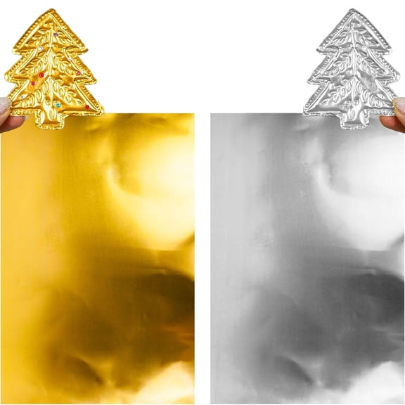 10-Pack Embossing Foil Sheets, Metal Gold & Silver Embossing Foil, DIY Aluminum Crafts Embossings Tin Sheets with 2 Rolls Wire and Engraving Tools