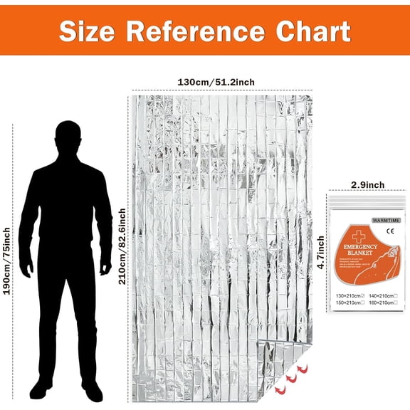 10 Pack Emergency Mylar Blankets, Survival Thermal Blanket for Rescue, First Aid Silver Foil Blanket Bulk, Safety Winter Heat Reflective Aluminum Blankets for Hiking, Camping, Marathons Outdoor