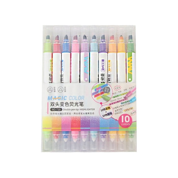 10 Pack Erasable Highlighters and Gel Pens, Double Tip Color Changing Highlighter Pens with No Bleed Ink for Journaling, Books & Planning, Highlighting & Underlining
