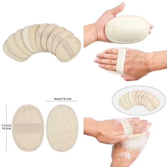 10-Pack Exfoliating Loofah Sponge Pads - Natural Luffa & Terry Cloth, Body Scrubbers for Shower