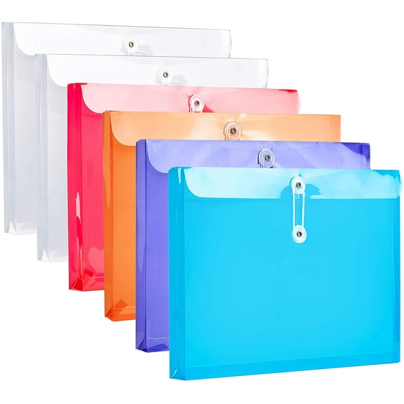 10-Pack Expanding Plastic Envelopes with Button String Closure, Letter Size Clear Document Folders
