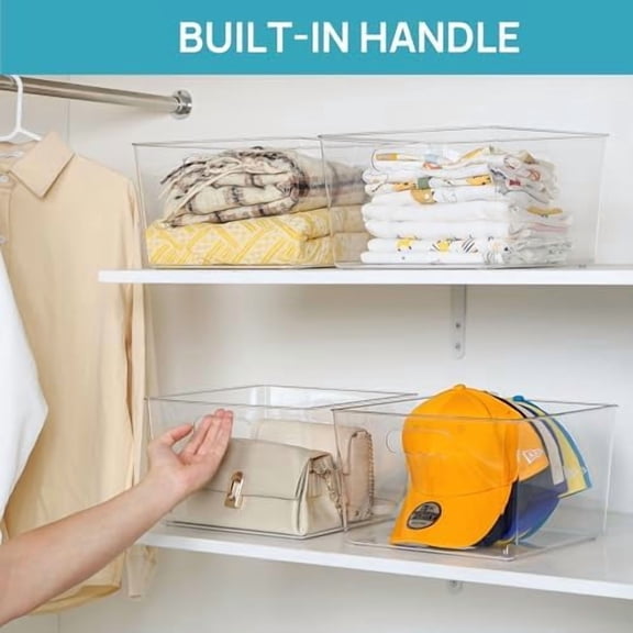 10 Pack Extra Large Clear Plastic Storage Bins,11x11 Cube Acrylic Organizer Square Containers with Handle for Pantry,Closet,LaundryRoom,Kitchen,Bathroom,UnderSink Organization