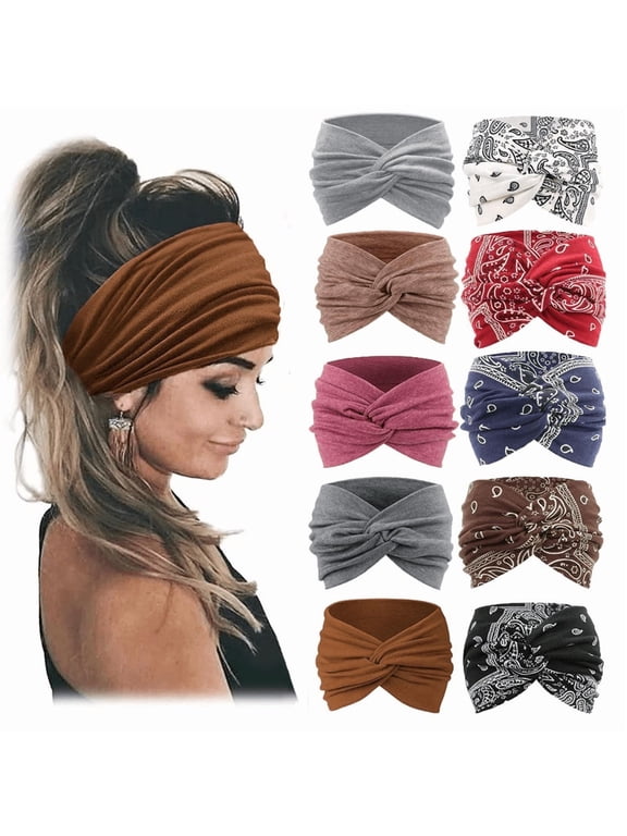 10 Pack Extra Wide Headbands for Women Large Turban Headband Boho Head Wrap Elastic Hairbands Hair Twisted Knot Hair Accessories