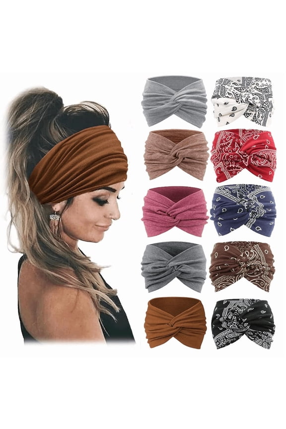 10 Pack Extra Wide Headbands for Women Large Turban Headband Boho Head Wrap Elastic Hairbands Hair Twisted Knot Hair Accessories