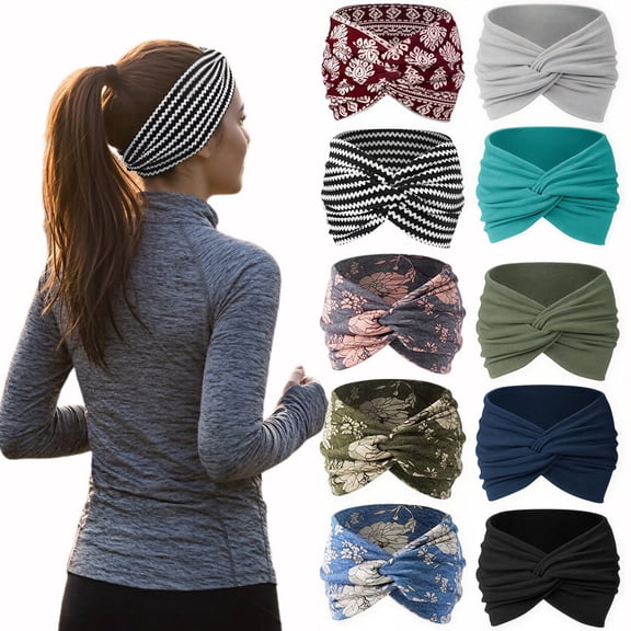 10 Pack Extra Wide Turban Headbands for Women, Non Slip Stretch Hair Wraps