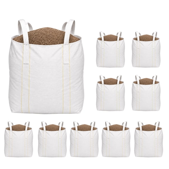 10 Pack FIBC Bulk Bags 2200 lbs Capacity Heavy Duty 35"x35"x43" Ton Bags with Duffle Top & Flat Bottom, Woven Polypropylene Industrial Sacks for Sand, Gravel, Construction & Farm Waste Disposal