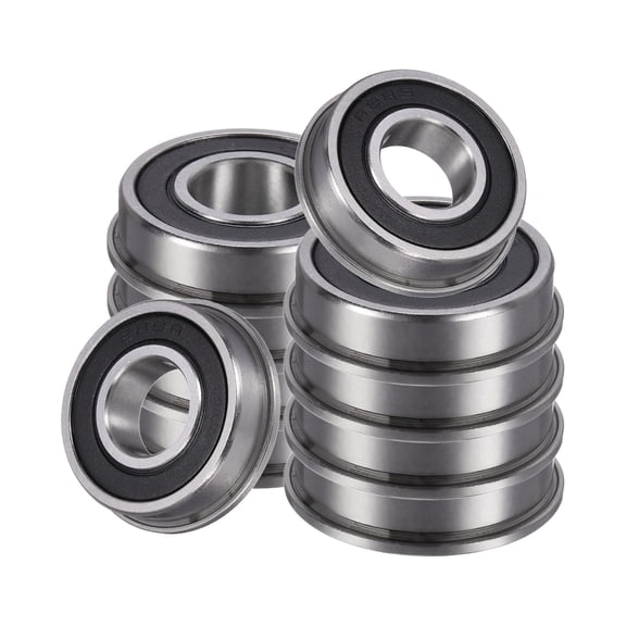 10 Pack FR8-2RS Flanged Ball Bearings, 1/2" x 1-1/8" x 5/16" Double Shielded Chrome Steel Deep Groove Bearing, ABEC5