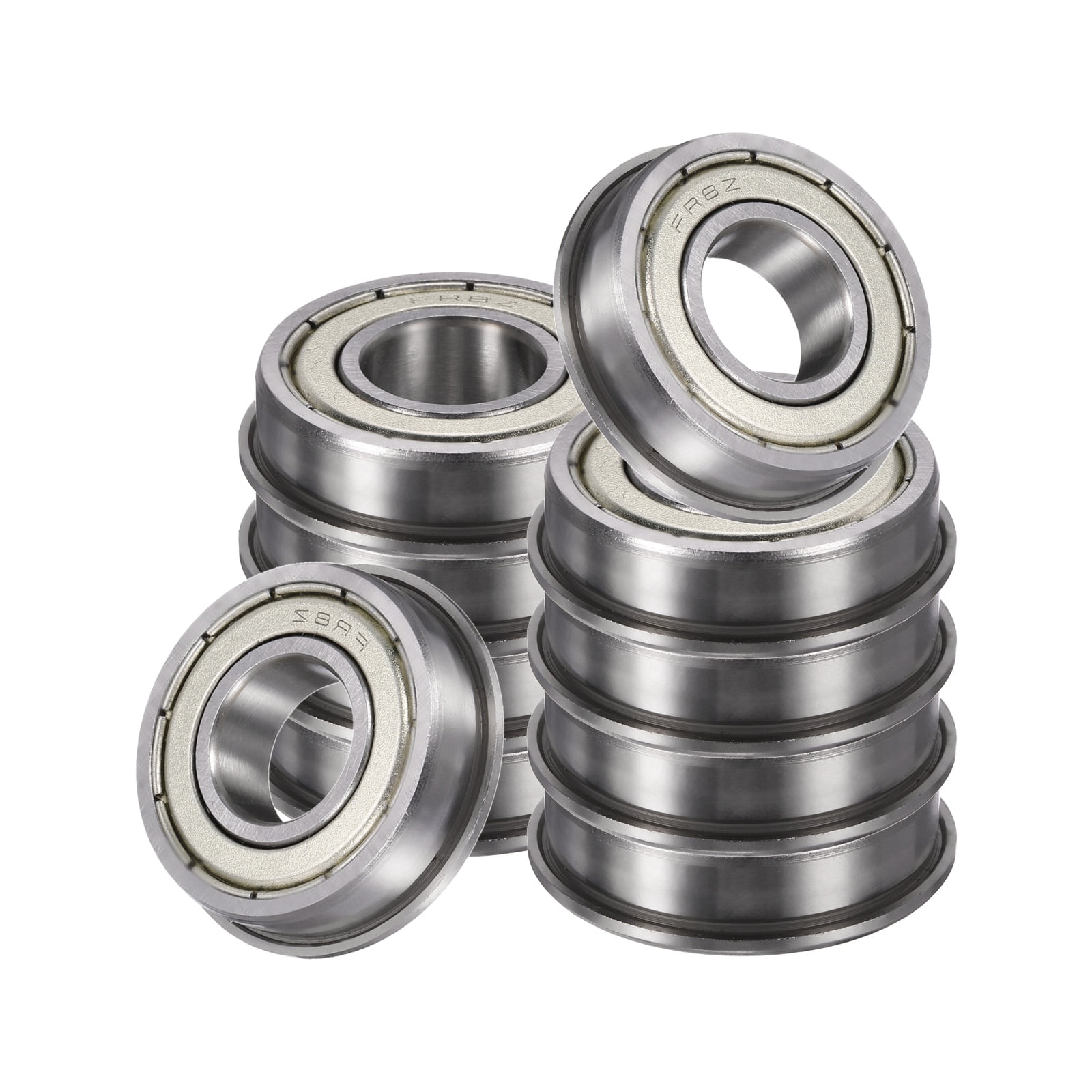 10 Pack FR8ZZ Flanged Ball Bearings, 1/2" x 1-1/8" x 5/16" Double Shielded Chrome Steel Deep Groove Bearing, ABEC5