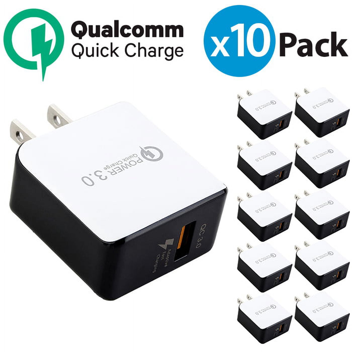10-Pack FREEDOMTECH 3.0 Quick Charge Certified 18W Fast Rapid USB Wall Charger Adapter For Apple iPhone X iPhone 8 Plus Samsung Galaxy S8 S9+ Plus Note 9 Note 8 Galaxy S7 Edge LG G7 Google Pixel 2 XL