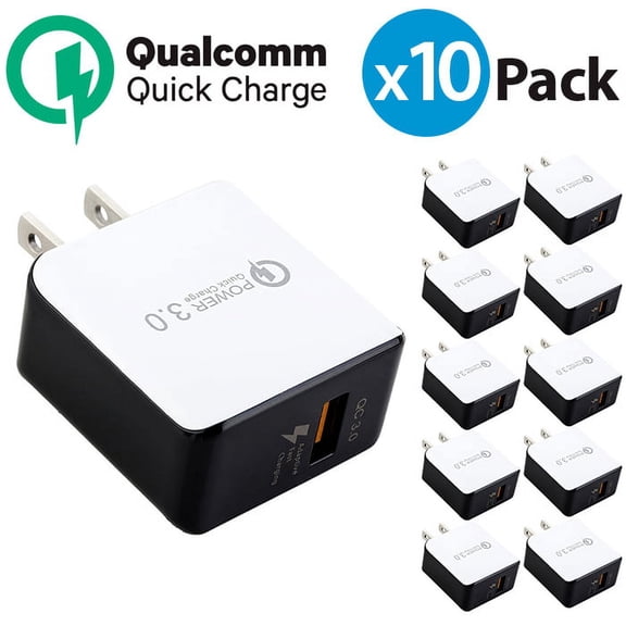 10-Pack FREEDOMTECH 3.0 Quick Charge Certified 18W Fast Rapid USB Wall Charger Adapter For Apple iPhone X iPhone 8 Plus Samsung Galaxy S8 S9+ Plus Note 9 Note 8 Galaxy S7 Edge LG G7 Google Pixel 2 XL