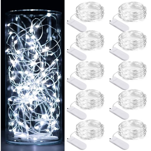 10 Pack Fairy Lights Battery Operated, 6.6ft 20 LEDs Waterproof Mini Fairy String Lights for Wedding Party Bedroom Patio Christmas Decor, Cool White