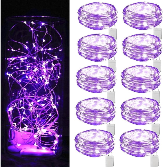 10 Pack Fairy Lights Battery Operated, 6.6ft 20 LEDs Waterproof Mini Fairy String Lights for Wedding Party Bedroom Patio Christmas Decor, Purple