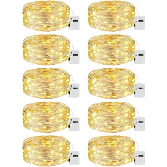 10 Pack Fairy Lights Battery Operated - 7ft 20 Led Twinkle Lights 3 Modes, Bulk Mini String Lights Waterproof for Mason Jars Vases Crafts Party Wedding Decoration Christmas -Warm White