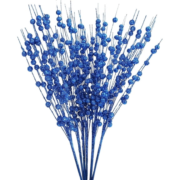 10 Pack Fall Berry Stem Artificial Halloween Picks 17 Inch Glitter Floral Picks Faux Fall Branches for Autumn Thanksgiving Day Harvest Festival Home Decoration(Blue)